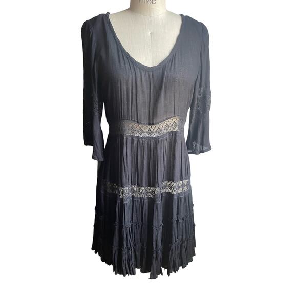 Free People Black Lace Ruffle Mini Dress Size Small - Picture 1 of 5